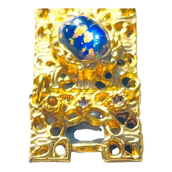 Vintage Goldtone Confetti Lucite Cabochon Panel Bracelet - Picture 7 of 16